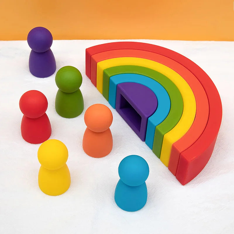 Silicone Rainbow & Peg Doll Set