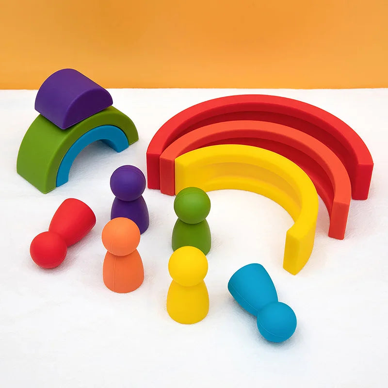 Silicone Rainbow & Peg Doll Set