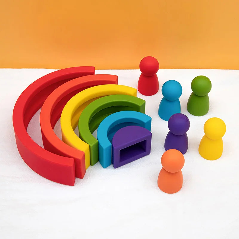 Silicone Rainbow & Peg Doll Set