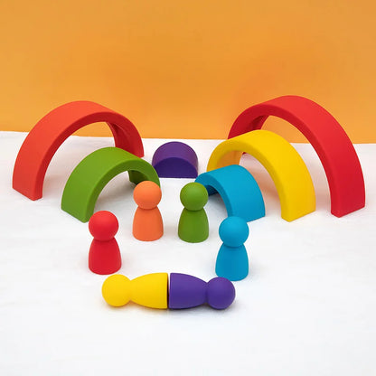 Silicone Rainbow & Peg Doll Set