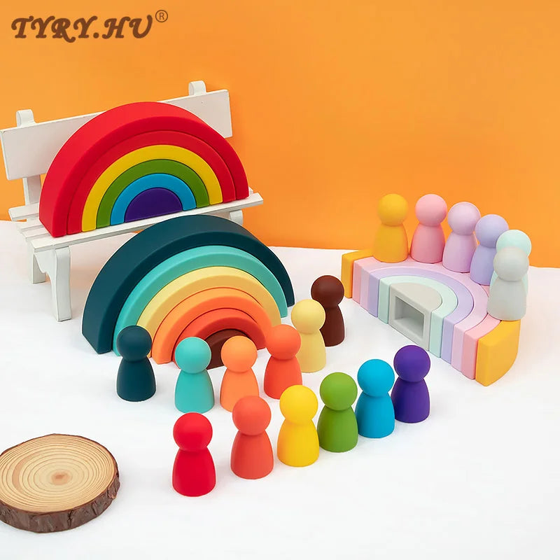 Silicone Rainbow & Peg Doll Set