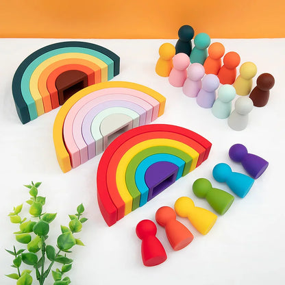 Silicone Rainbow & Peg Doll Set