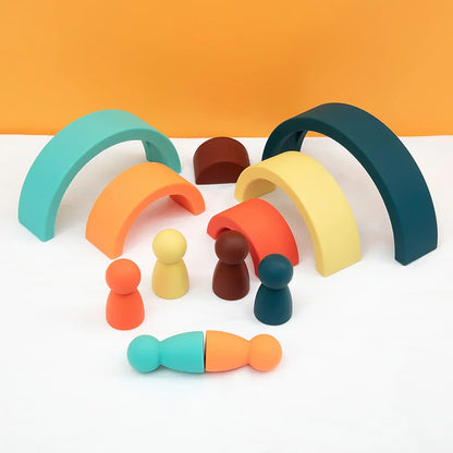 Silicone Rainbow & Peg Doll Set