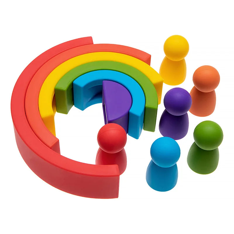 Silicone Rainbow & Peg Doll Set