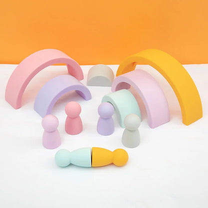 Silicone Rainbow & Peg Doll Set